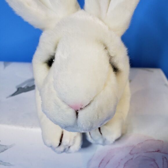 Adorable Vintage Russ Berrie White Rabbit 8" Plush Stuffed Animal Pink Tag - Picture 1 of 11